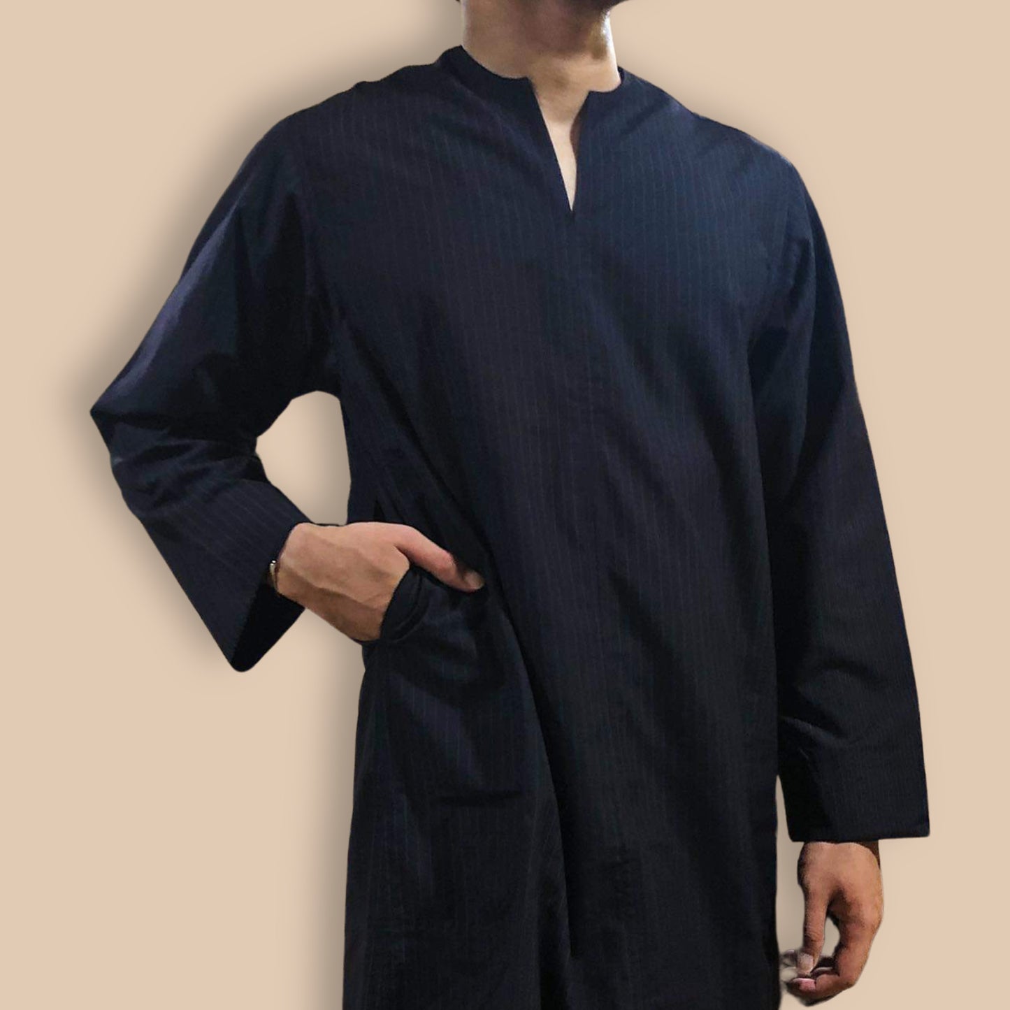 Knee Length MunawwarahMen® Stripe Shirt ~ Cotton