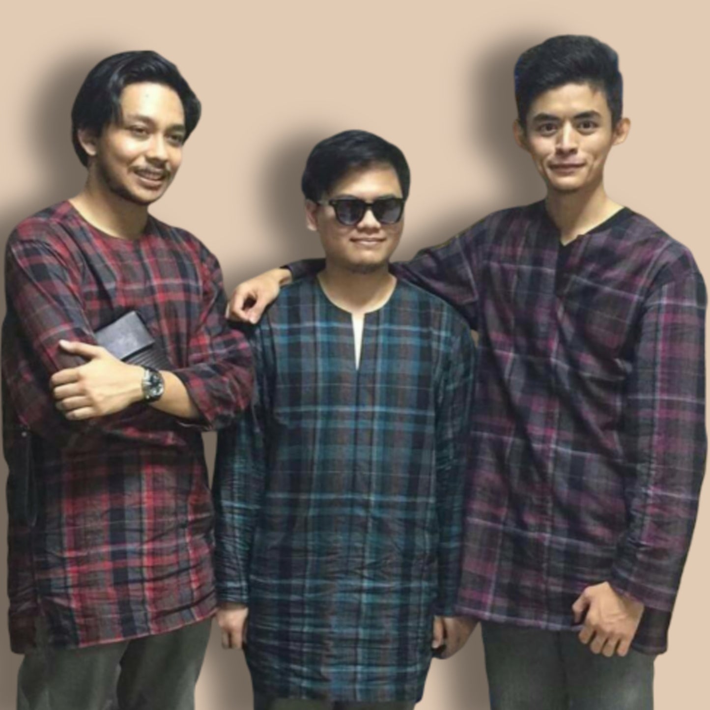 Men Baju Melayu Cotton Plaid