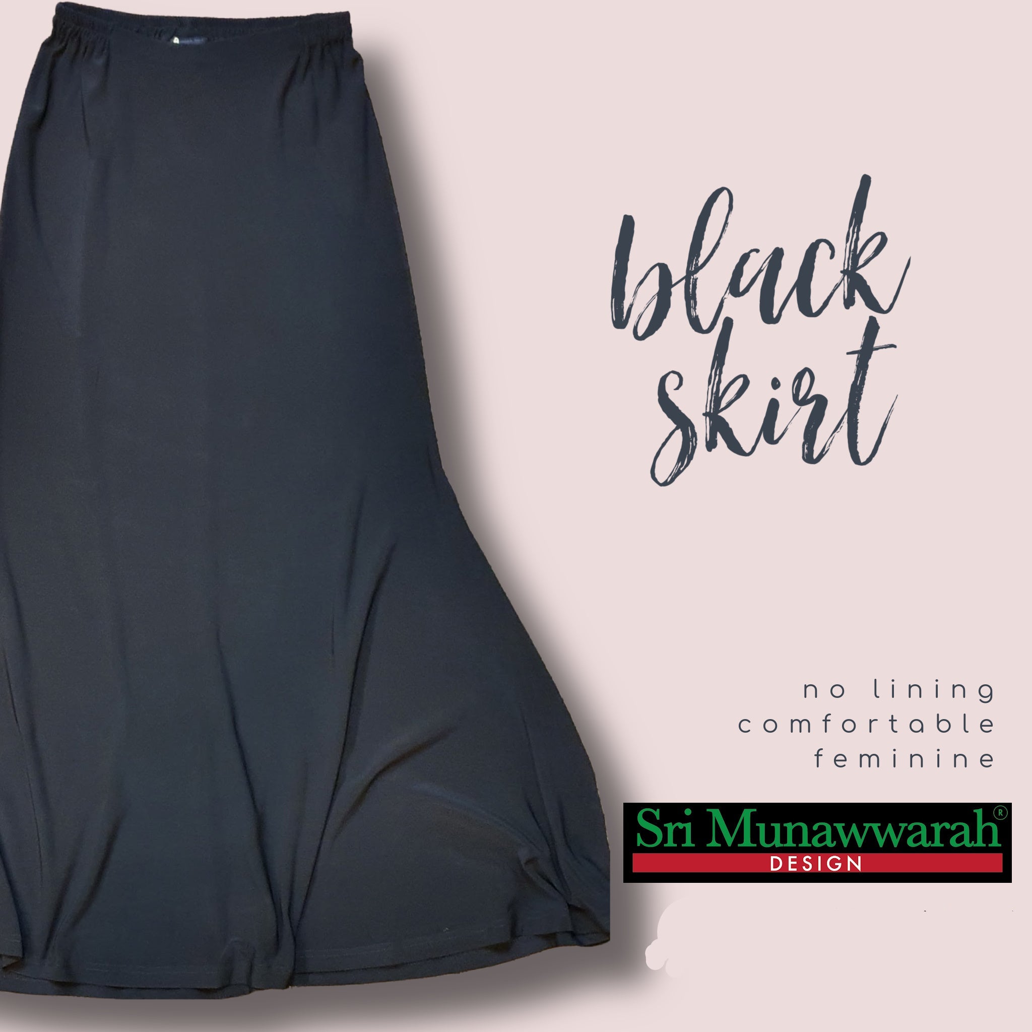 Plain Munawwarah Lightweight Lycra Skirt - Black