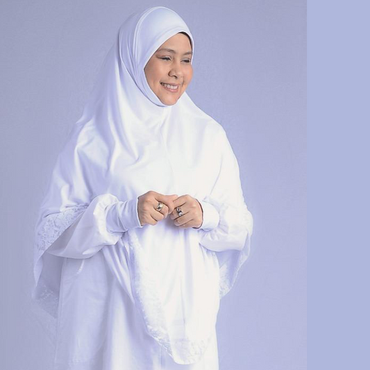 Tudung Haji Lace Border Lycra White
