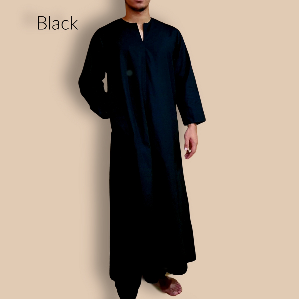 full-length black robe with long sleeves 
